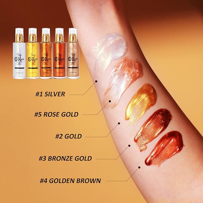 Shimmer Body Luminizer 5 Color Waterproof Smooth Face Body Glow Illuminator Non-sticky Liquid Body Highlight Illuminator for Face & Body & Leg (80 ML, 01 Pearl White)-VivaGrace Women