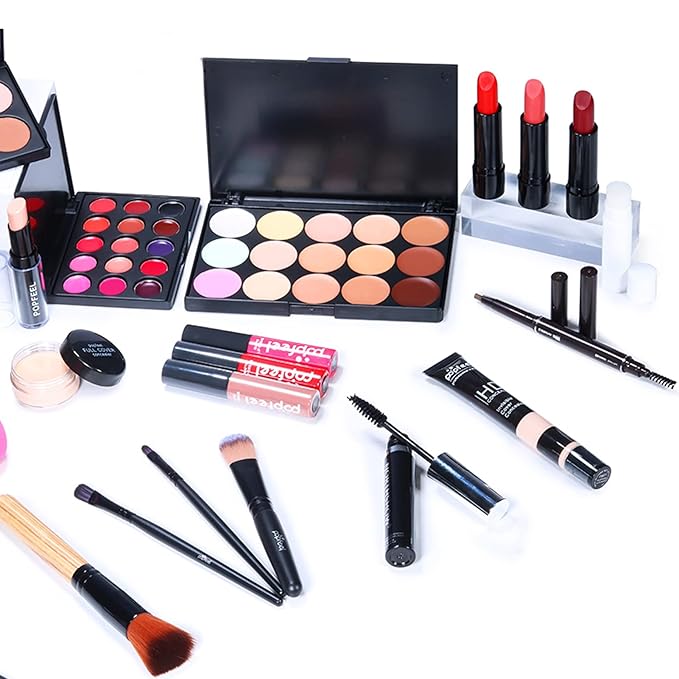 All in One Makeup Kit For Beginners Full Kit, Full Makeup Kit For Teen Girls, Makeup Gift Set, Include Eyeshadows, Concealer, Cosmetic brush, Lip Gloss, Lipstick, Powder puff, Mascara -005-VivaGrace Women
