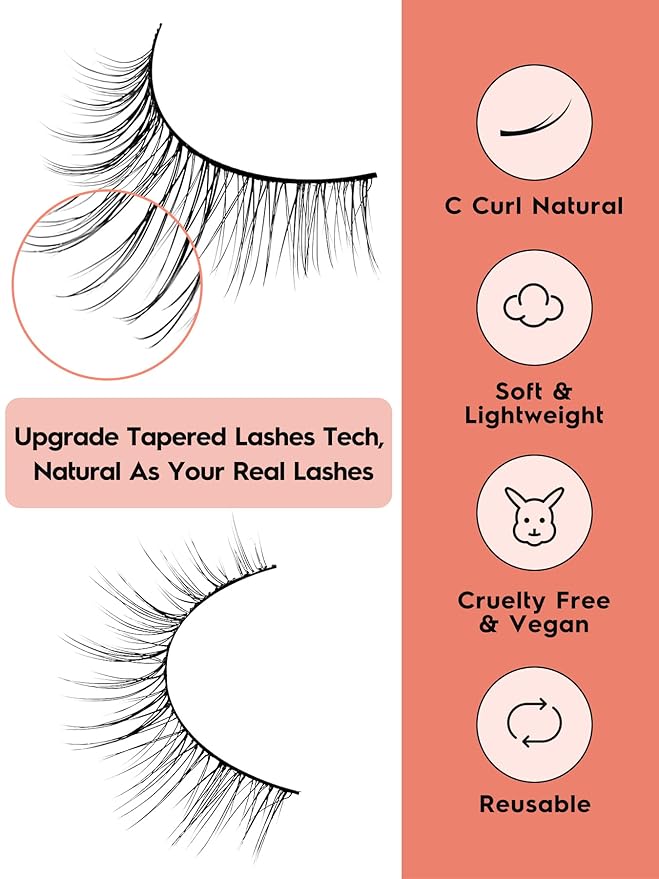 Natural Wispy Cat Eye Lashes - 3D Volume C Curl Eyelashes With Thin Band - 10mm Short Lashes - 7 Pairs-VivaGrace Women