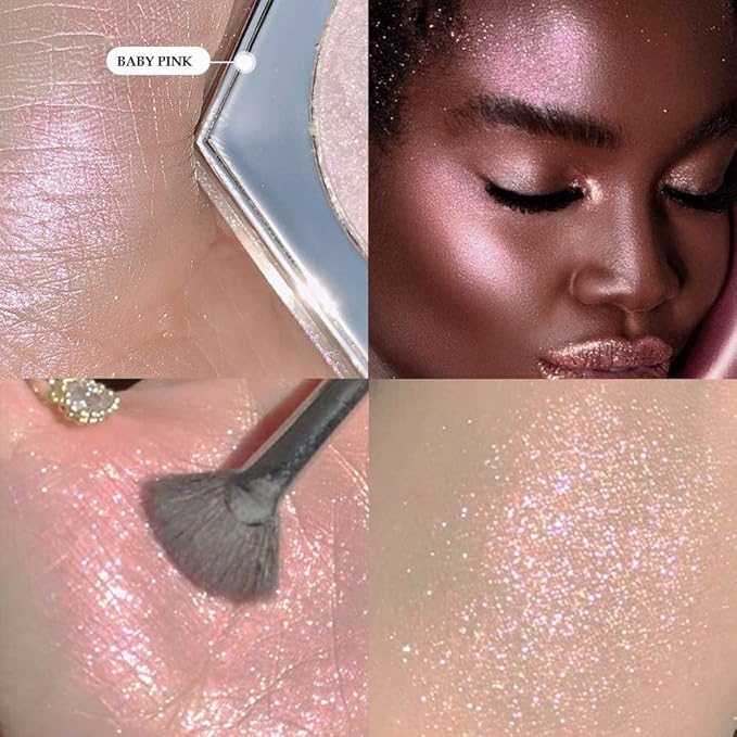 Purple Pink Shimmer Highlighter Highlight Makeup Contour Powder Palette， Face Illuminator Highlighter, Blush and Makeup Highlighter Bronzer Palette Highlighter+Makeup iluminadores Illuminator Make Up (Pink)-VivaGrace Women
