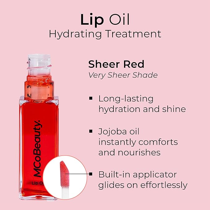 MCoBeauty Lip Oil Hydrating Treatment, Sheer Red, Moisturizing Shine for Naturally Beautiful Lips, Vegan, Cruelty Free Cosmetics-VivaGrace Women