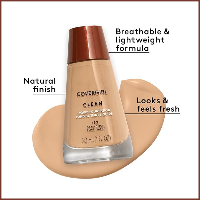 COVERGIRL Clean Normal Skin Foundation (Packaging May Vary) , 125 BUFF BEIGE, 1 Fl Oz (Pack of 1)-VivaGrace Women