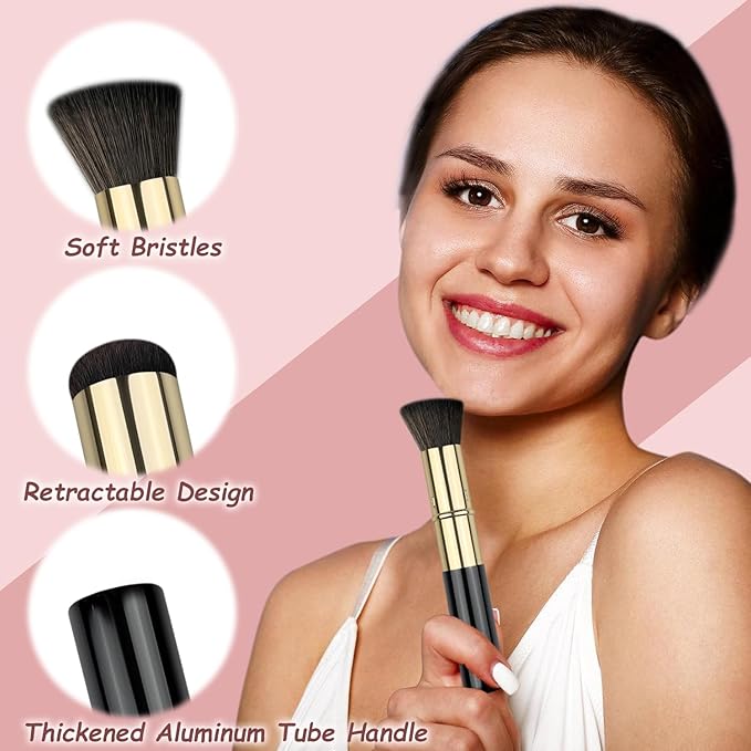 Retractable Kabuki Brush, Travel Powder Foundation Makeup Brush Face Blush Brushes for Liquid, Cream and Powder Face Makeup, Travel Size Makeup Brush-VivaGrace Women