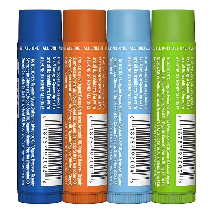 Dr. Bronner's - Organic Lip Balm Variety Peppermint, Orange Ginger, Naked, Lemon Lime) - Made with Organic Beeswax and Avocado Oil, For Dry Lips, Hands, Chin or Cheeks, 0.15 Ounce (Pack of 4)-VivaGrace Women