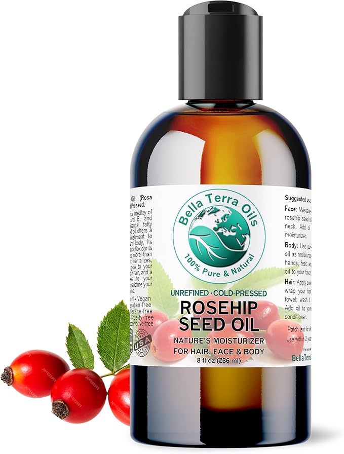 Bella Terra Oils - Organic Rosehip Facial Oil 8 oz - Dive into Organic Rosehip's Essential Fatty Acids & Antioxidants, Infused with Vitamin F, Elevate Daily Face Rituals-VivaGrace Women