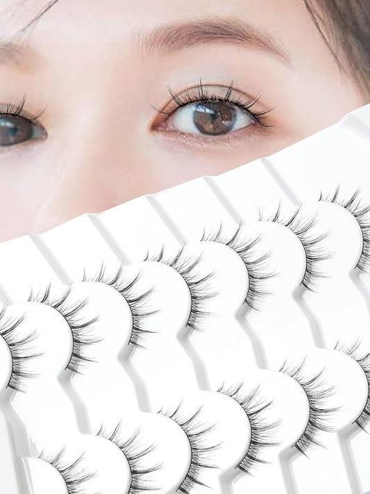 Manga Lashes Natural False Eyelashes 10MM Short Anime Lashes Thin Band Korean Lashes 3D Volume Strip Lashes Wispy Manhua Eyelashes 7 Pair Asian Lashes Siligli-VivaGrace Women