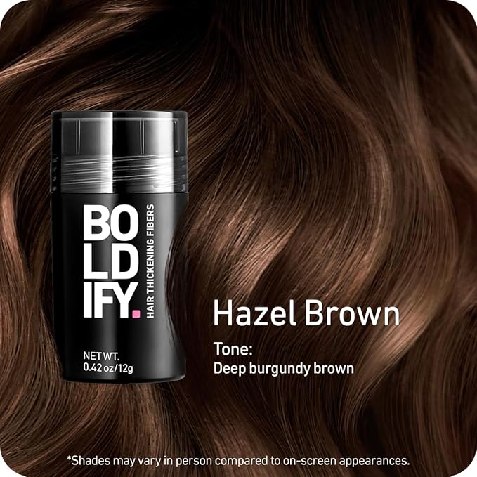 BOLDIFY Hair Fibers (12g) - Fill In Thinning and Fine Hair for an Instantly Fuller, Thicker Look - 14 Shades for Women & Men - Hazel Brown-VivaGrace Women