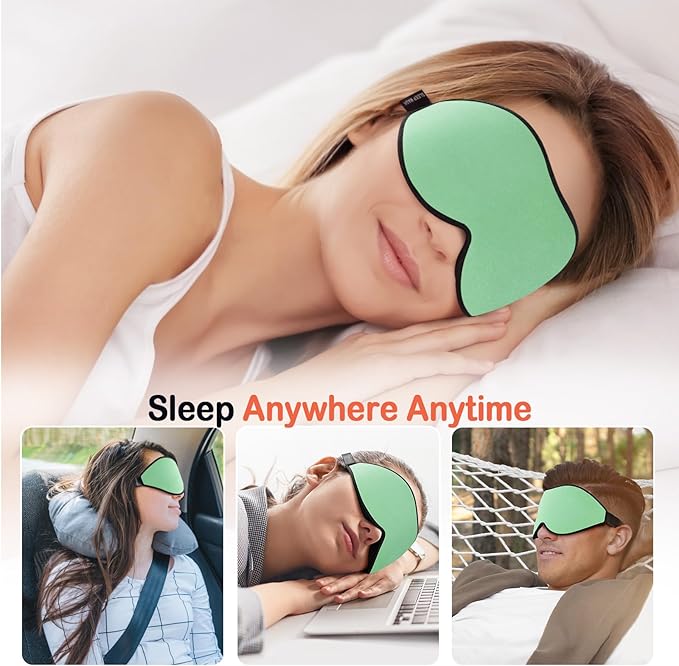 LitBear Sleep Mask for Side Sleeper Women Men, Eye Mask for Sleeping Light Blocking, 3D Contoured Cup Sleeping Mask, Soft Breathable Sleep Eye Mask with Adjustable Strap for Flight, Mint Green-VivaGrace Women