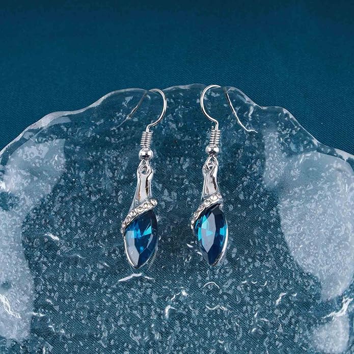 Bohemia Sapphire Drop Earrings Blue Crystal Dangle Hook Earrings Long Cz Blue Rhinestone Earrings Bridal Sapphire Earrings Jewelry for Women Gifts-VivaGrace Women