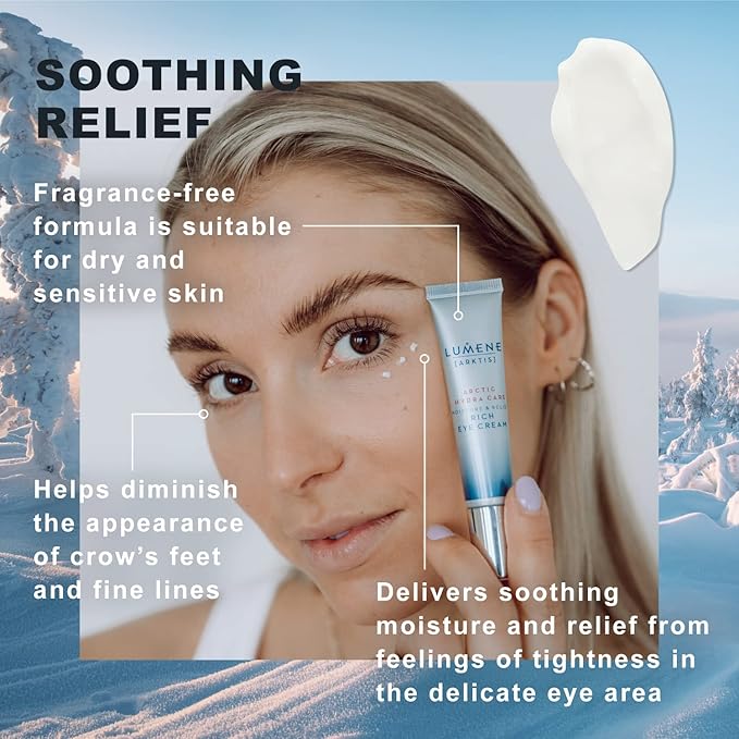 Lumene Arctic Hydra Care Moisture Relief Rich Eye Cream - Anti Wrinkle Eye Cream for Crow's Feet, Fine Lines and Wrinkles - Vegan, Fragrance Free Hydrating Eye Cream with Ceramides (15ml)-VivaGrace Women
