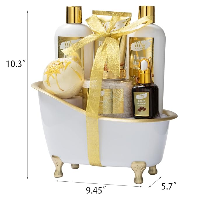 Mothers Day Gifts for Mom - 7-Piece Honey Almond Spa Gift Set for Women, Bath & Body Gift Set, Bath Collection with Bath Bomb & More | Christmas, Birthday Gifts for Her, All Occasion Holiday Present-VivaGrace Women