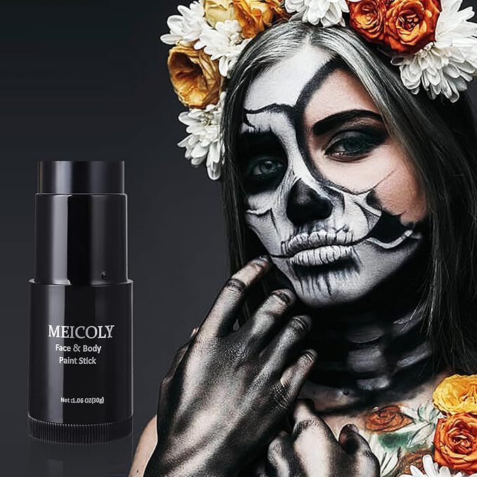 MEICOLY Black Face Body Paint Stick(1.06 Oz),Waterproof Black Face Paint for Cat Halloween SFX Skull Joker Zombie Vampire Skeleton Goth Spider Cosplay Makeup,Black Stick Clown Makeup-VivaGrace Women