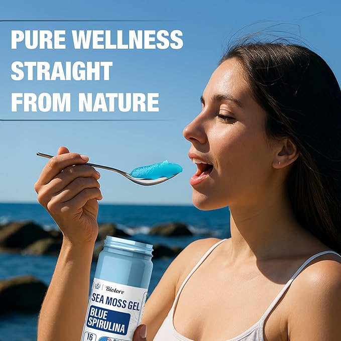 Biolore Sea Moss Gel - Blue Spirulina 16oz, Wildcrafted Irish Seamoss with Essential Vitamins & Trace Minerals, Vegan Superfood Made in USA-VivaGrace Women