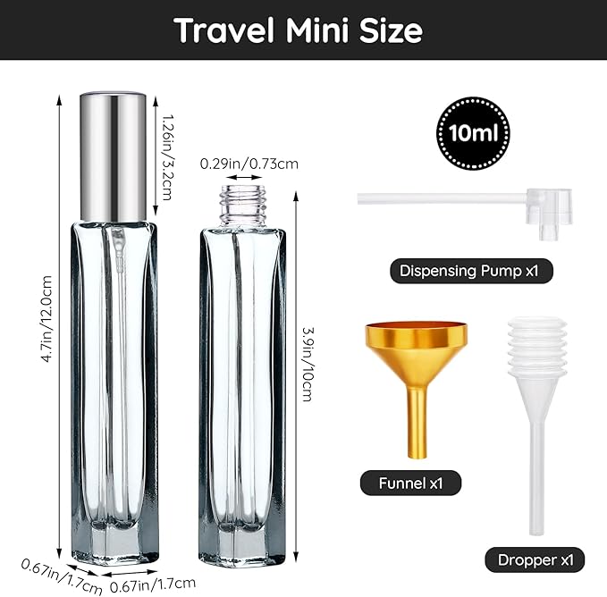 Segbeauty Glass Perfume Bottle Set, 5 Pack of 10ML Portable Perfume Travel Refillable, Empty Atomizer Sprayer for Perfume Cologne Dispenser, Travel Sample Bottles Perfume Making Kit with Refill Tool-VivaGrace Women