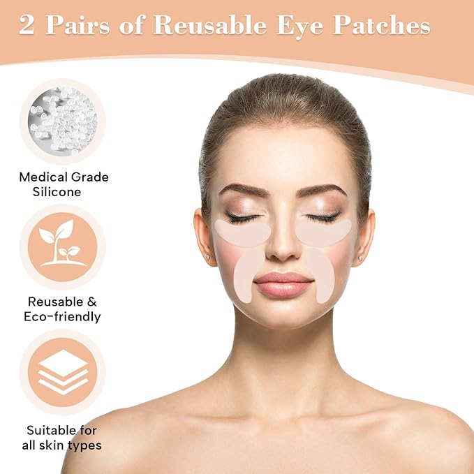 Under Eye Patches - 2 Pairs Reusable Sustainable Silicone Eye Patches, Plump Fine Lines and Wrinkles, Boost Hydration, with Metal Eye Cream Applicator-VivaGrace Women