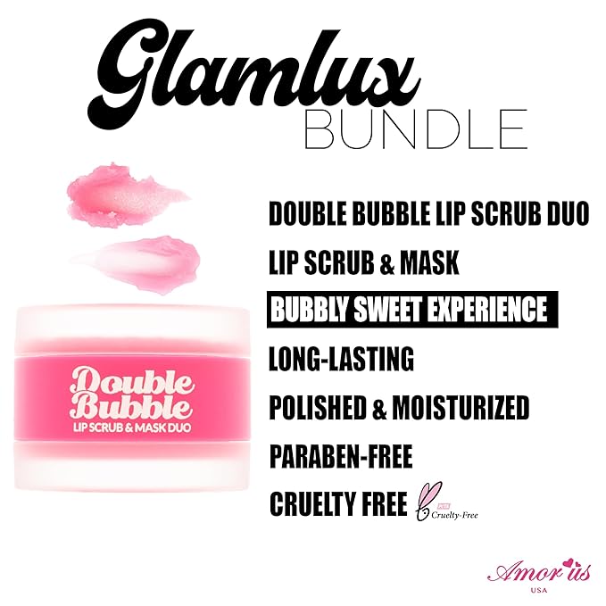 Beauty Bundle Lip Care AmorUs Double Bubble Lip Mask & Scrub Duo For Dry/Chapped/Cracked Lips Lip Exfoliant Promotes Healing & Collagen Lip Mask-VivaGrace Women