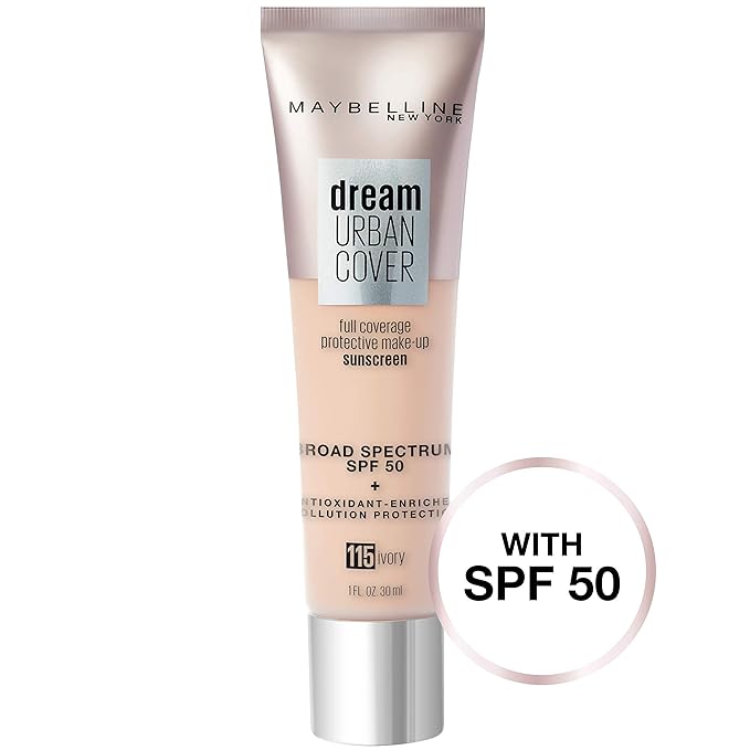 Maybelline Dream Urban Cover Flawless Coverage Foundation Makeup, SPF 50, Ivory-VivaGrace Women