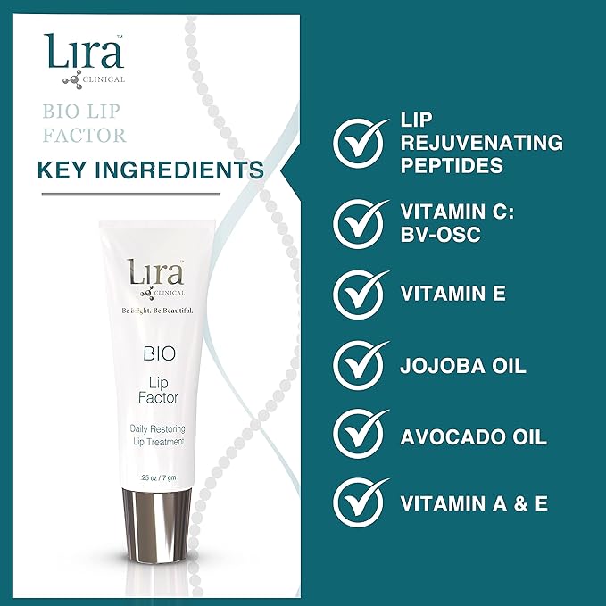 Lira Clinical Bio Lip Factor - Lip Balm SPF 15 for Soft, Full, and Supple Lips - Lip Treatment with Peptides, Vitamin C, E, Jojoba Oil, Avocado Oil - Lip Moisturizer for Dry Lips - 0.25 Ounce-VivaGrace Women