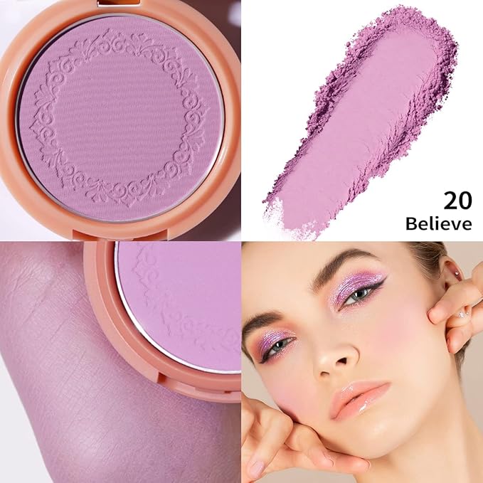 Oulac Purple Blush for Cheeks Blush Makeup| Highly Pigmented Cream Blush| Natural Matte Glow| Shape & Highlight Face| Cruelty-Free Blush with Rose Oil| N20 Believe 4.8g-VivaGrace Women