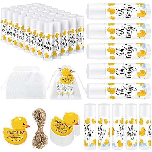 Demissle 50 Pcs Baby Shower Lip Balm Gift Set with 100 Pcs Organza Bags Baby Shower Party Favor for Guest Thank You Tag Rope Baby Shower Party Decoration Gender Reveal Souvenirs (Duck)-VivaGrace Women