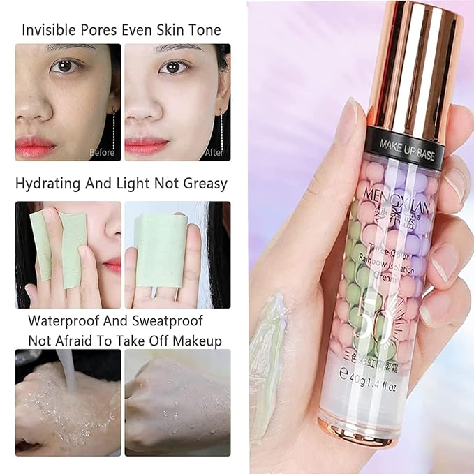 2Pcs Pore Primer,Skin Tone Correcting Facial Serum,One Step Face Makeup Primer,Isolation Cream Invisible Pore,Cover Acne Marks,Oil Control Moisturizing Essence Concealer Foundation-VivaGrace Women