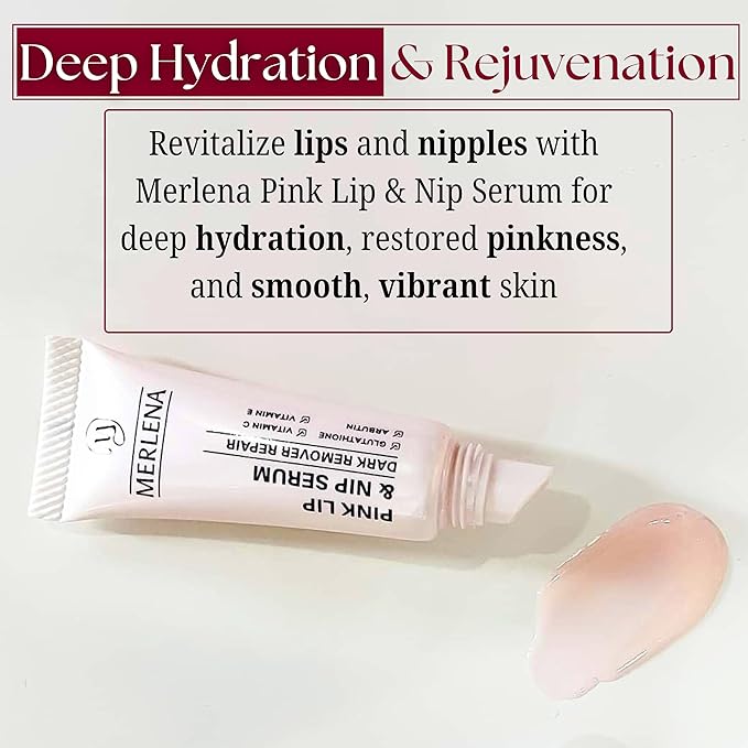 Merlena Pink Lip & Nip Serum - Hydrates and Repairs Dry, Peeling Lips and Nipples, Adds Collagen for Plumpness, Soothes Flaky Skin, Organic Vitamin C & E Formula 8ml-VivaGrace Women