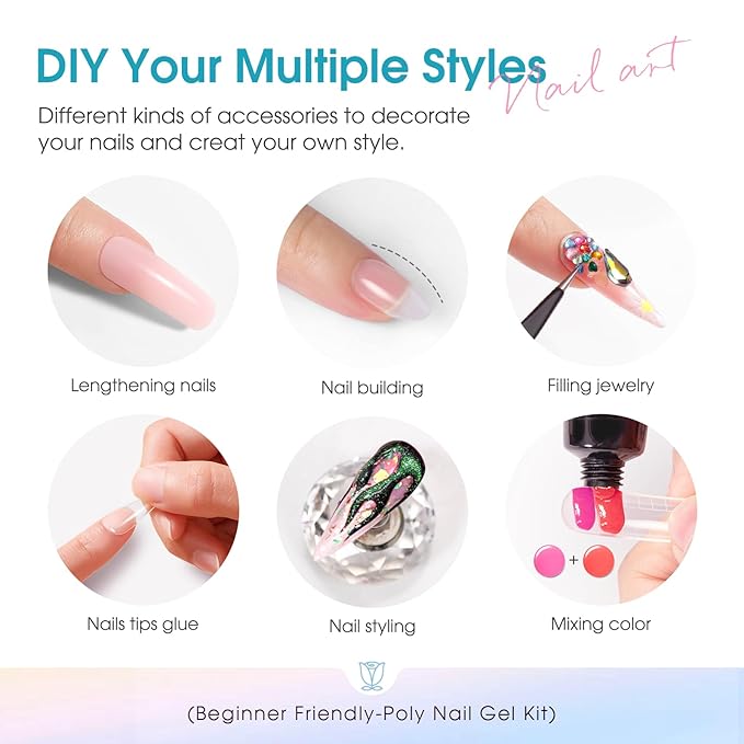 ROSALIND Poly Nail Gel Colors Kit -14 Colors +72 Nail Art Accessories kit Poly Nails Gel Kit Starter Kit with Mini UV Lamp Slip Solution Poly Nail Art Tools for Beginners with Everything-VivaGrace Women