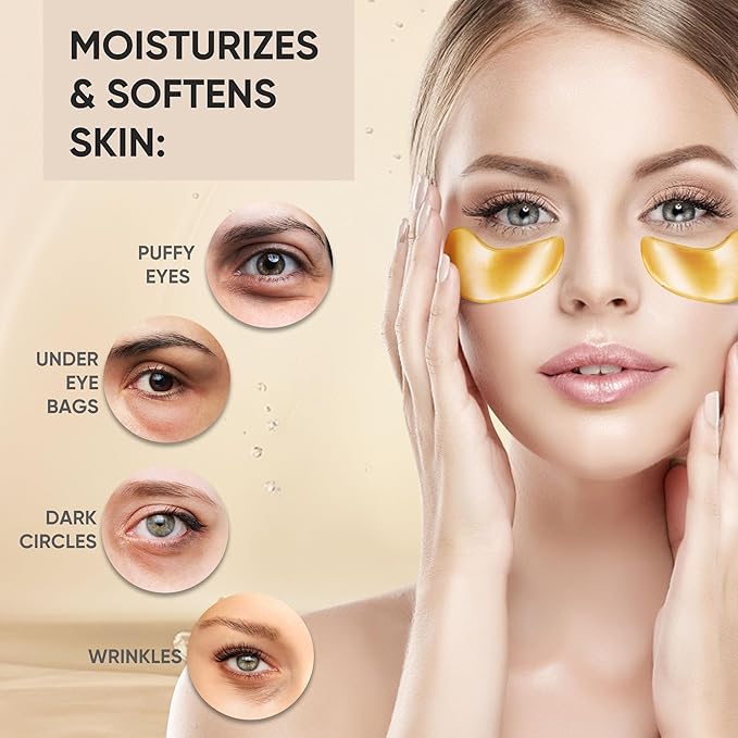 100Pcs/50Pairs Under Eye Patches Gold for Dark Circles, Puffy Eyes, and Wrinkles, 24K Gold Eye Mask for Face, Eye Cream for Men and Women-VivaGrace Women