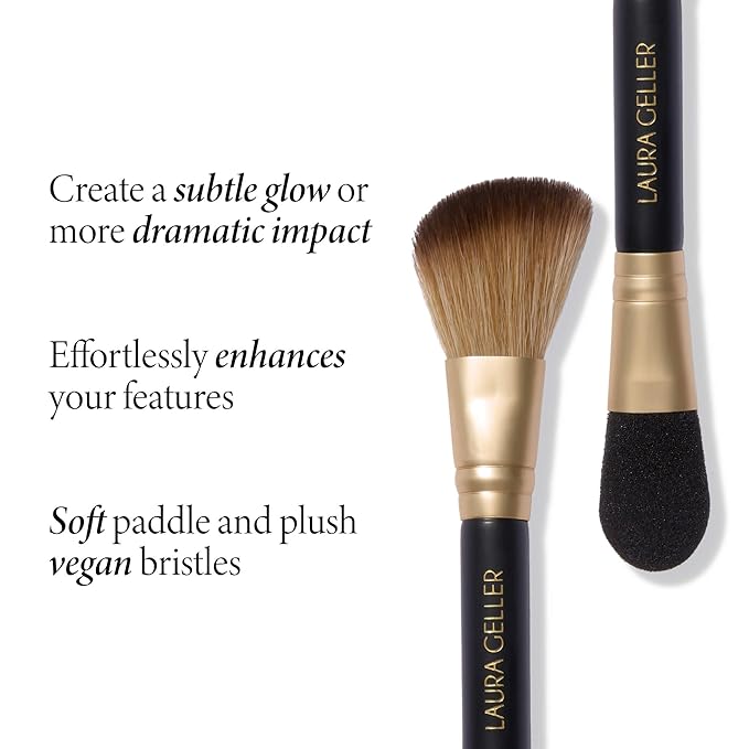 LAURA GELLER NEW YORK Dual-Ended Highlighter Brush - Multipurpose Makeup Brush for Highlighter, Blush, Bronzer and More - Includes Dual-Fiber Vegan Bristles and Satin Paddle for Flawless Application-VivaGrace Women