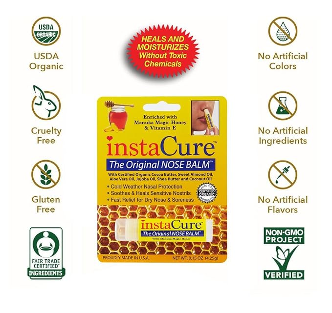 InstaCure Original Nose Balm With Raw Manuka Honey Vitamin E Shea Butter Aloe Vera Oil And Vanilla Mint Ultra-Moisturizing Max Repair/Protective Lip Balm - Fast Relief for Dry Nose & Soreness (3 Pack)-VivaGrace Women