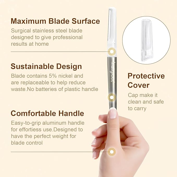 Dermaplaning Razor for Face - 10 Blade Refills, Dermaplaning Tool for Face Help Exfoliate and Smooth Skin, Easy-to-Use Facial Razors, Eyebrow Razor & Peach Fuzz Removal for Beauty-VivaGrace Women