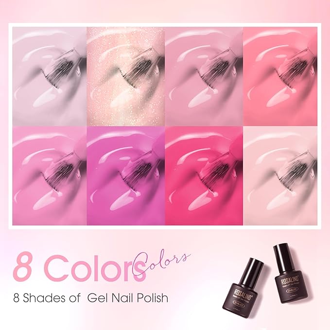 ROSALIND Pink Gel Polish, 8 Colors Hot Pink Light Pink Neon Pink Gel Nail Polish Set Pink Shades Pink Valentine Gel Polish Collection Nail Art Gift DIY at Home-VivaGrace Women