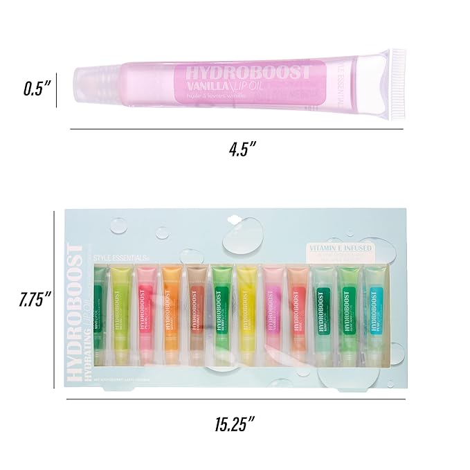 Expressions 12pc Lip Oil Set - Flavored Lip Oils Value Pack, Hydrating Lip Oils w/Squeeze Tube Application, Moisturizing Lip Oil Collection for Everyday Lip Care and Lip Repair (HYDROBOOST)-VivaGrace Women