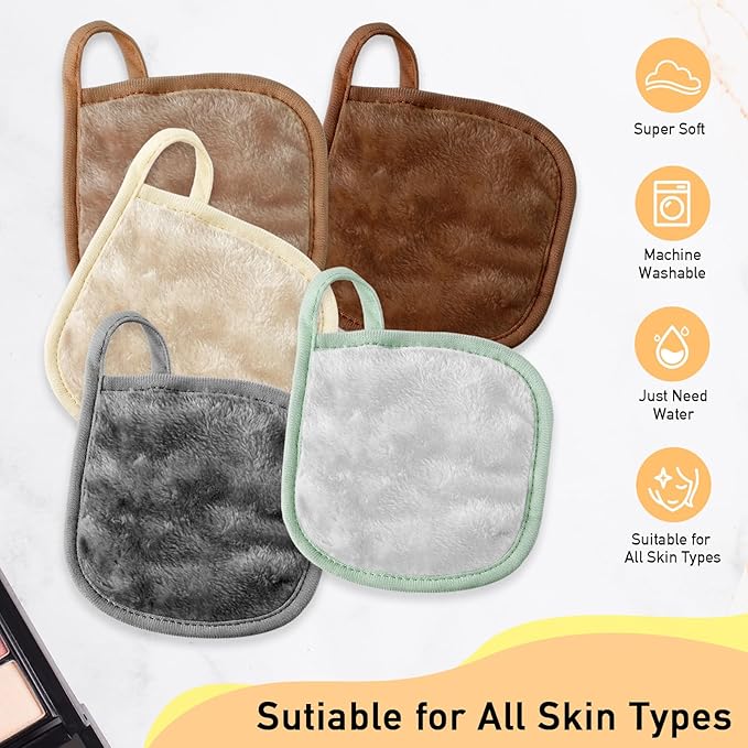 Makeup Remover Cloth, 15-Pack Soft Microfiber Face Towels for Washing Face, 5" x 5" Eye Makeup Remover Pads, Travel-Friendly Makeup Remover Wipes, Gentle Wash Cloths for Sensitive Skin