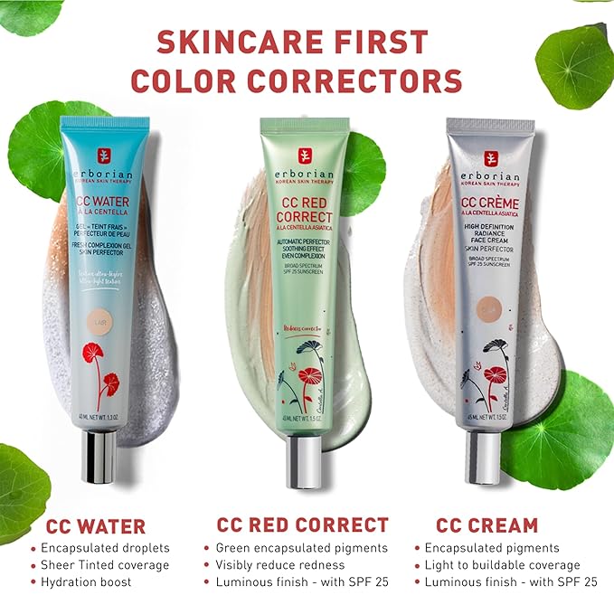 Erborian CC Water with Hyaluronic Acid, Chocolate - Ultra-Light Aqua Gel Color Corrector with Centella Asiatica & Hyaluronic Acid - Plump, Softer & Hydrated Skin - Korean Skincare Perfector - 0.5 Oz-VivaGrace Women