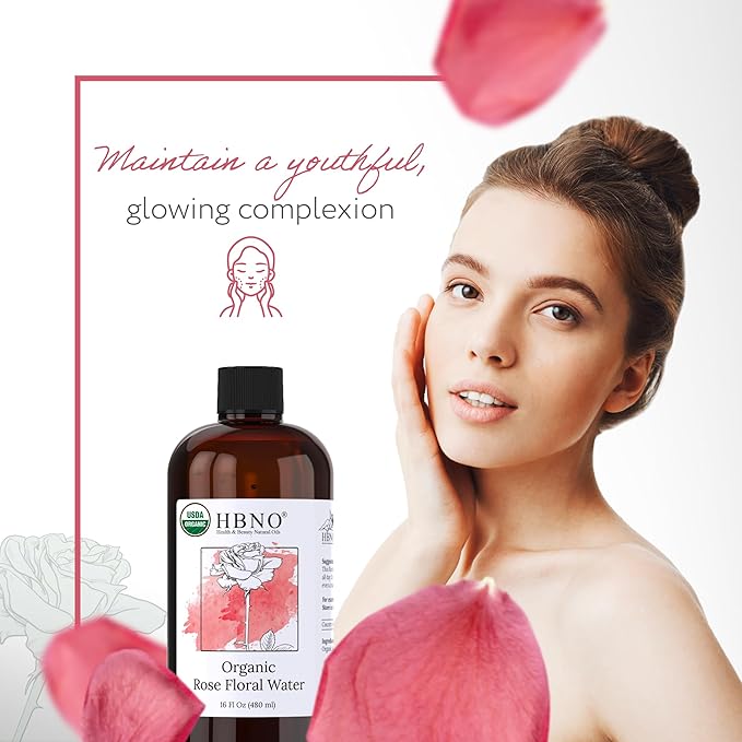 HBNO California Bottled Organic Rose Water for Face Huge 16 fl oz (480ml) Value Size - USDA Certified for Face - Pure Rose Water for Hair - Rosewater for Skincare, Haircare-VivaGrace Women
