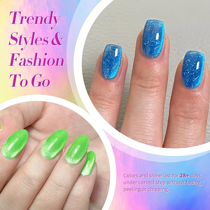 Born Pretty Cat Magnetic Eye Gel Nail Polish Spring Summer Neon Shimmer Glitter Holographic Cat Magnetic Eye Gel Crystal Glass Cat Magnetic Gel Polish Nail Art Manicure DIY at Home 6PCS-VivaGrace Women