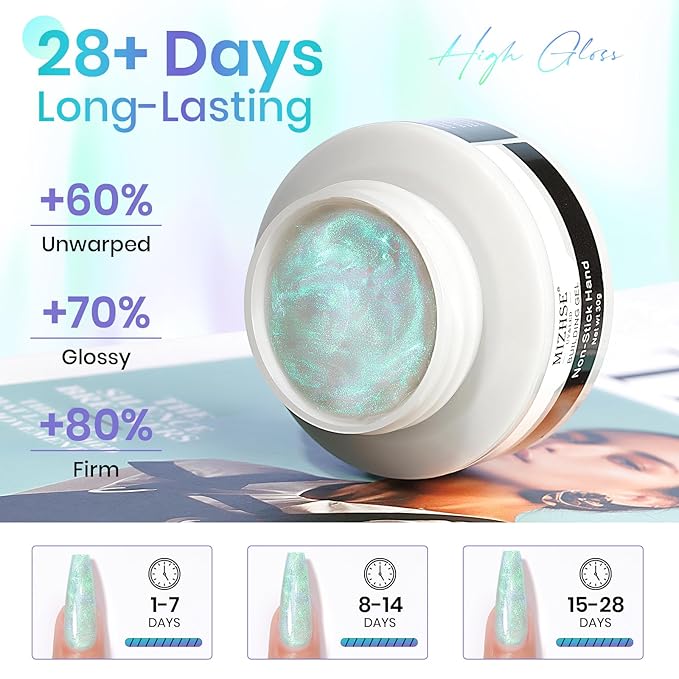 MIZHSE Solid Builder Gel for Nails – 2PCS 1oz Mermaid Pearl & Clear Hard Gel Kit with Nail Forms 3D Mold Soak-off U V 3D for Nails Extension for Salon Manicure Home DIY-VivaGrace Women