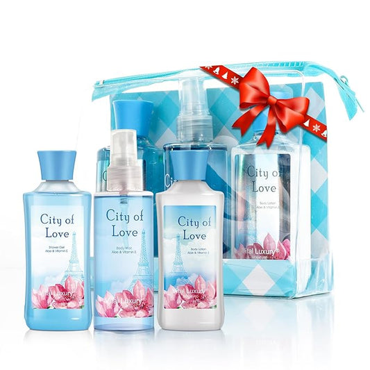 Bath & Body Care Travel Set - Home Spa Set with Body Lotion, Shower Gel and Fragrance Mist, Valentines Day Gifts for Her and Him(City of Love)-VivaGrace Women