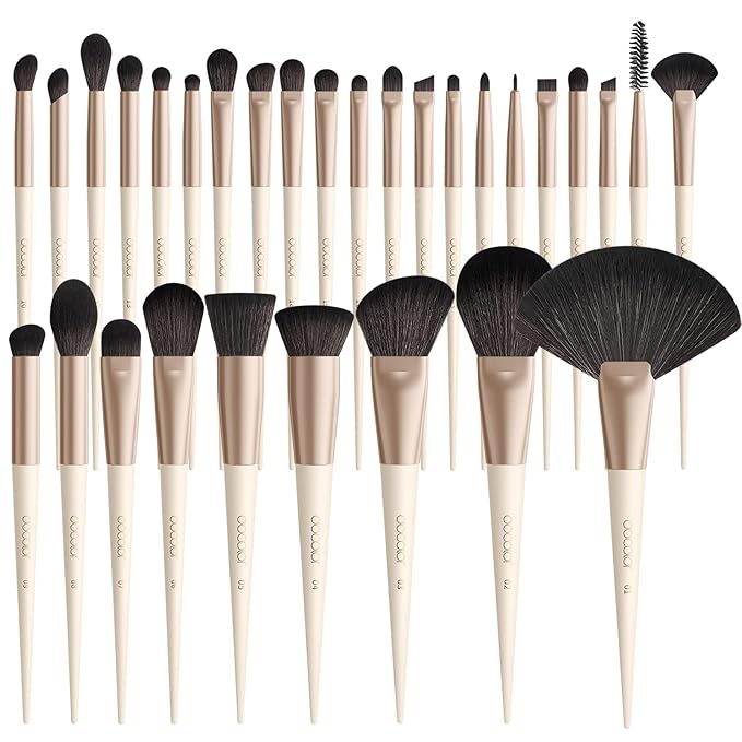 Docolor Makeup Brushes Set Professional 30Pcs Makeup Brushes Premium Synthetic Powder Kabuki Foundation Contour Blush Concealer Eye Shadow Blending Eyeliner Crease Eyebrow Make Up Brush Kit - Beige-VivaGrace Women