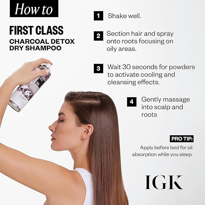 IGK FIRST CLASS Charcoal Detox Dry Shampoo | Volume + Soothes Scalp + Balance Oil | Vegan + Cruelty Free | 6.3 oz (Pack of 2)-VivaGrace Women
