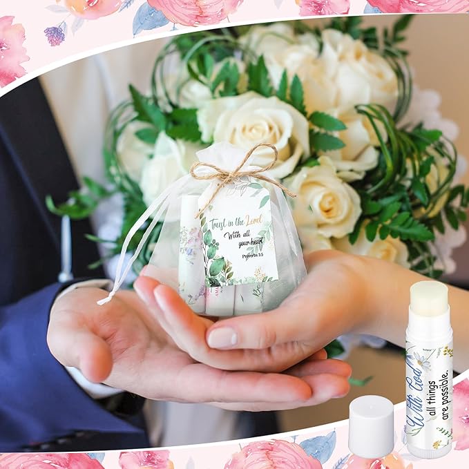 50 Sets Christian Gifts Bulk Lip Balms for Women Honey Religious Scripture Bible Verse Lip Balm Inspirational Motivational Thank you Gifts Floral Church Sunday School Party Favors-VivaGrace Women