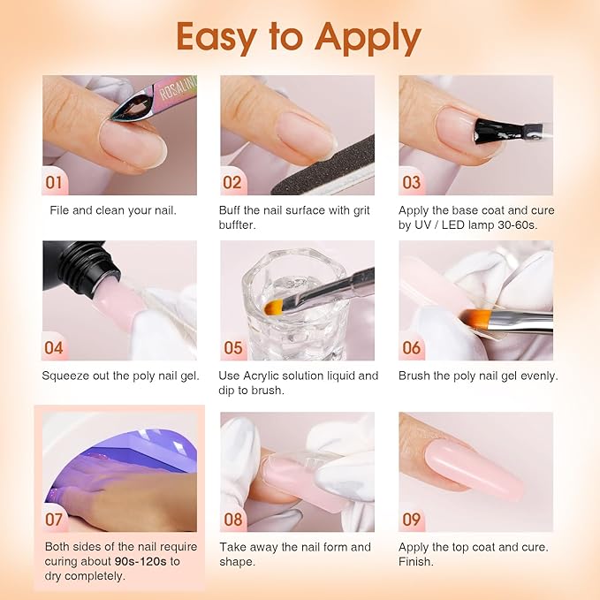ROSALIND Poly Nail Gel Kit -14 Colors + 75 Nail Art Accessories Kit Nude Pink Series Poly Gel with Big Uv Light 48W and Electric Nail Drill Poly Nail Gel Starter Kit with Everything Gift-VivaGrace Women