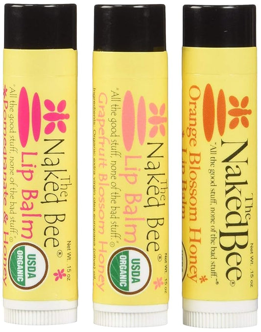 The Naked Bee Lip Balm in Orange Blossom Honey, Grapefruit Blossom Honey, and Pomegranate & Honey, 0.15 oz, 3 Pack-VivaGrace Women