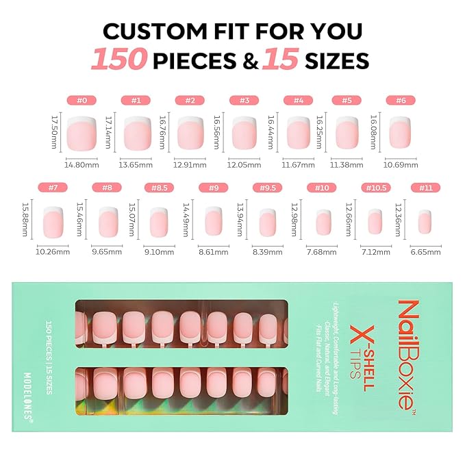 modelones French Tip Press on Nails, 150Pcs Extra Short Square Fake Nails with Nail Box, Pink Gel Nail Tips for Women, Soft Glue-On Nails for Natural Salon Look, DIY Nail Art Kit (15 Sizes)-VivaGrace Women