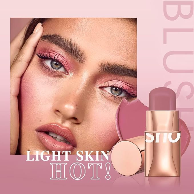 Cream Blush Stick for Cheeks Makeup,Waterproof Blush Face Stick Multi-Use Lip and Cheek Tint,Matte Finish Lightweight Easy to Blend Natural Cream Blusher Makeup for All Skin Tones- Pink-VivaGrace Women