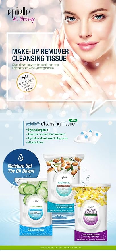 Epielle Tea Tree Facial Wipes, 60 ct, Pack of 2, Refreshing & Soothing, Perfect for Spa Days, Beauty Gifts, Korean Skincare Gift Set
