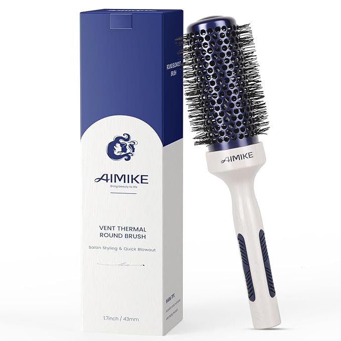 AIMIKE Nano Ionic Tech Ceramic Brush for Blow Drying, Styling and Volume Boost - Natural Wood One-Piece Design, 1.7 Inch/43mm-VivaGrace Women
