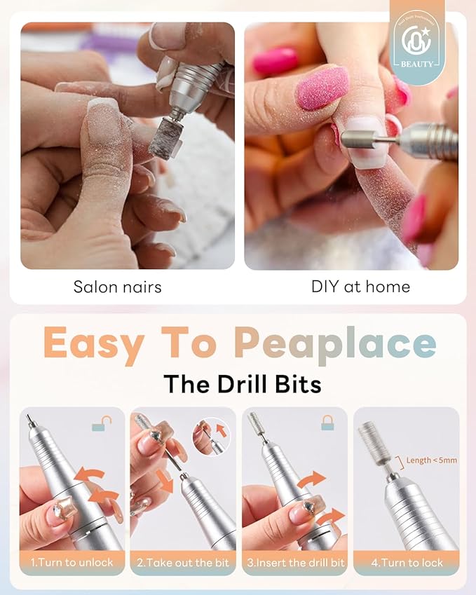 CozyZen Cordless Nail Drill Professional: 45000 RPM Rechargeable Electric Nail File Kit, Portable & Low Noise for Acrylic, Gel Nails, Manicure & Pedicure - Salon & Home Use-VivaGrace Women