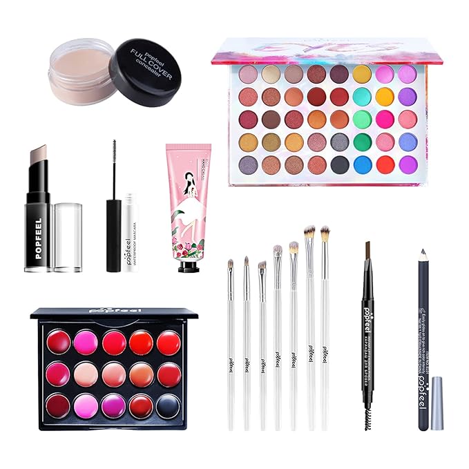 All-in-One Makeup Gift Set Carry All Makeup Kit Women Full Kit With Makeup Bag Lipgloss Lipstick Concealer Blush Foundation Face Powder Eyeshadow Palette Cosmetic Palette #3-VivaGrace Women